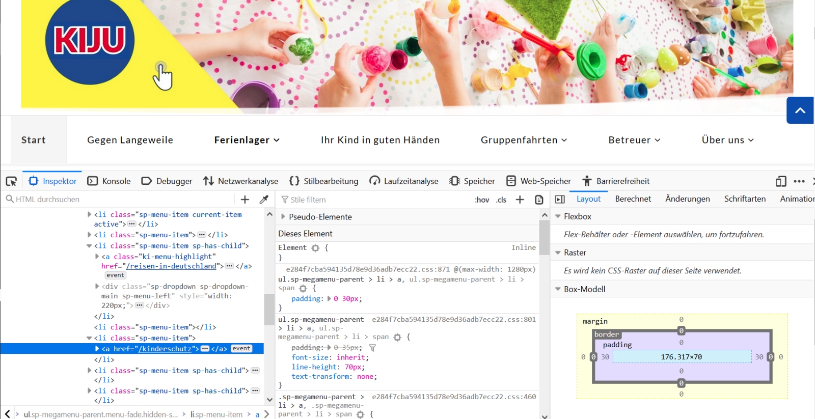 Screenshot vom Code einer Website